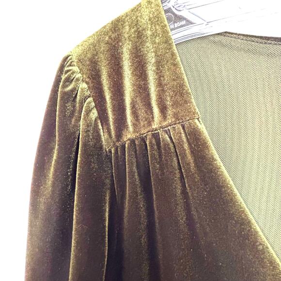 Urban Outfitters S Goldmine Olive Green Velvet Mini Faux Wrap Romper Boho Fairy - Picture 5 of 10